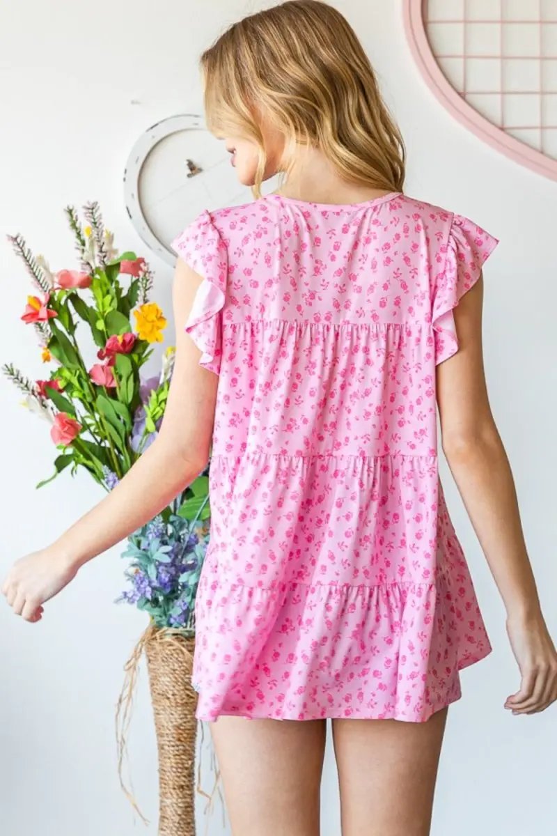 Heimish Full Size Floral Ruffled Tiered Top for Women - Love Salve